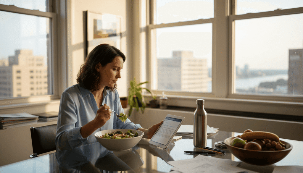 Professional enjoying healthy meal in office
