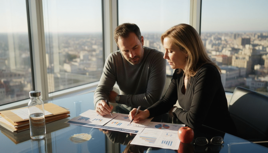 Nutritionist reviewing meal plan with client in office