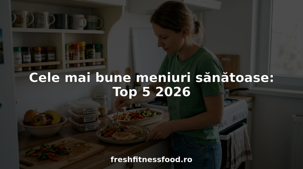 O femeie gătește o masă sănătoasă în bucătărie, alegând cu grijă ingrediente proaspete pentru familie.